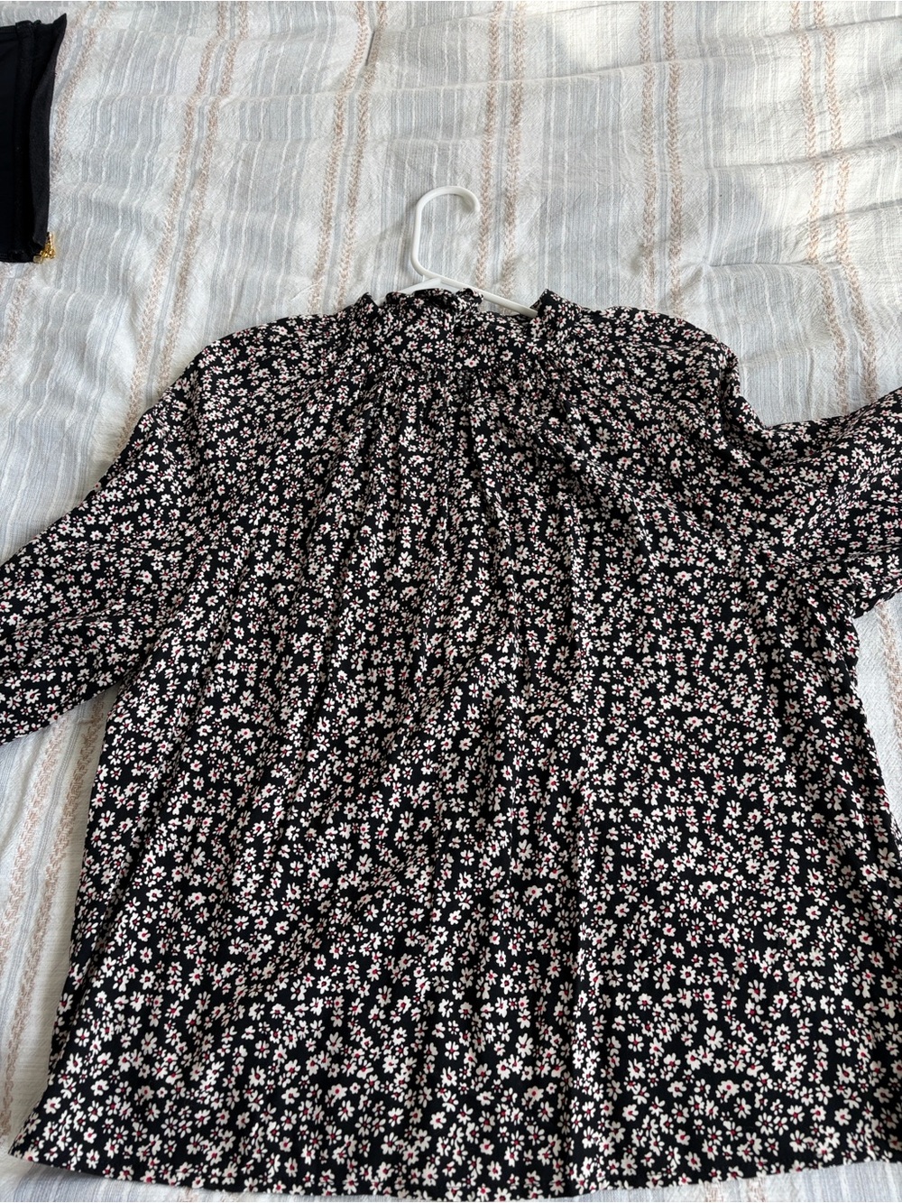 GAP Black Floral Tie-Neck Blouse - Pink & White Ditsy